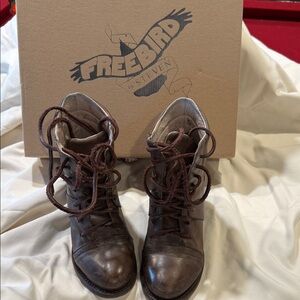 Freebird by Steven Dark Brown Leather Lace-Up Ankle Boots
